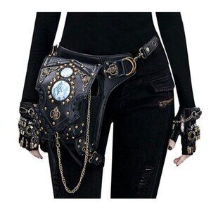 Gothic Lolita Bag Black Metal Details Rivets Waist Pack PU Leather Steampunk Lol